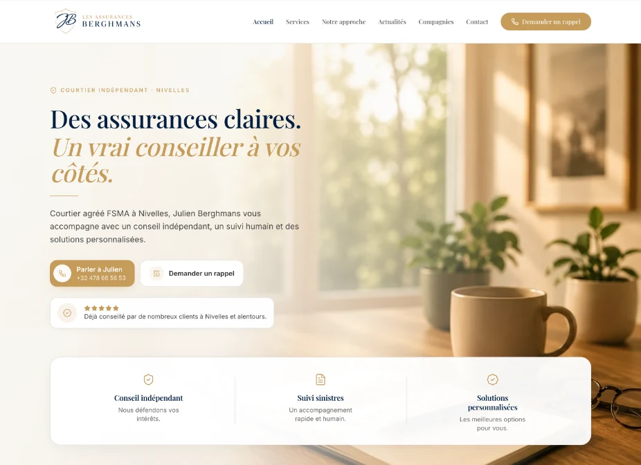 Page d'accueil du site Les Assurances Berghmans, bureau de courtage indépendant à Nivelles